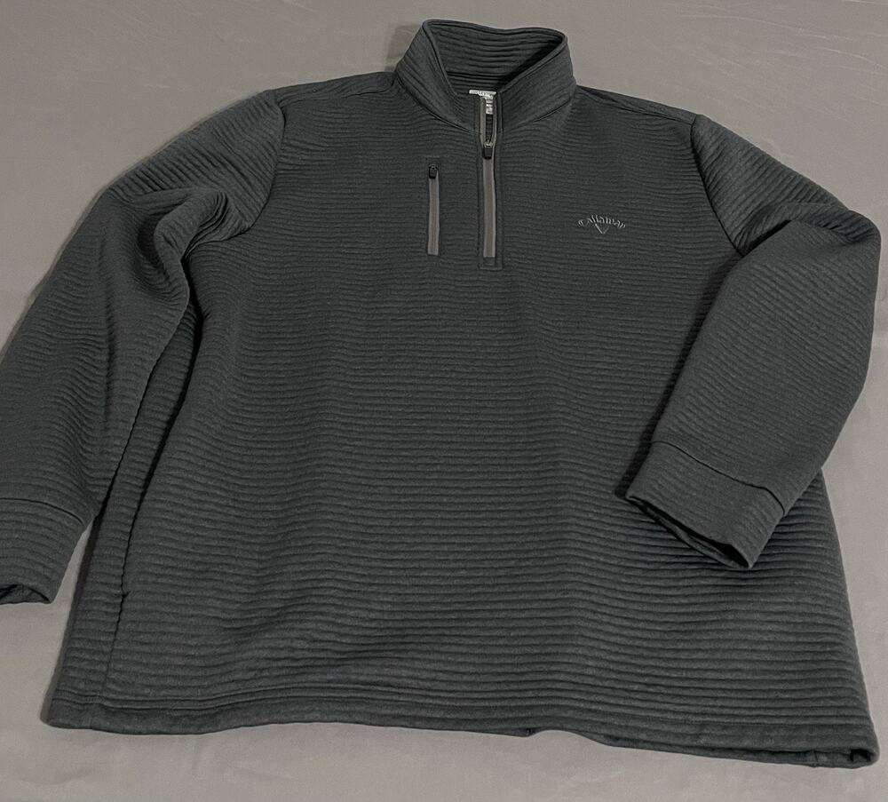 Callaway Golf Mens XL Gray Ottoman Ribbed 1/4 Zip Pullover Chest Pocket